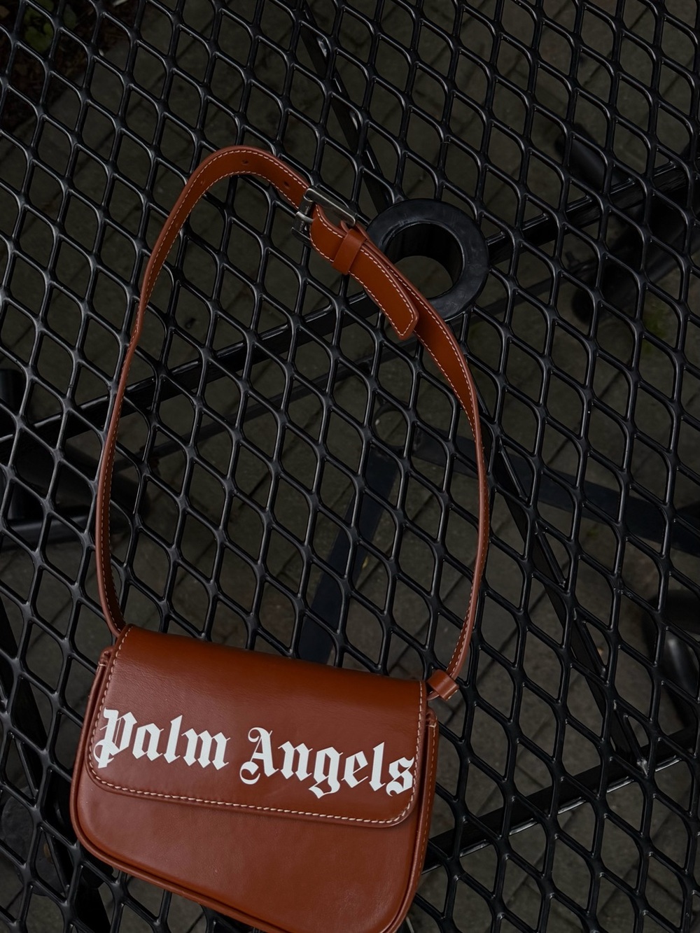 Palm Angels Brown Leather Logo Crossbody Bag